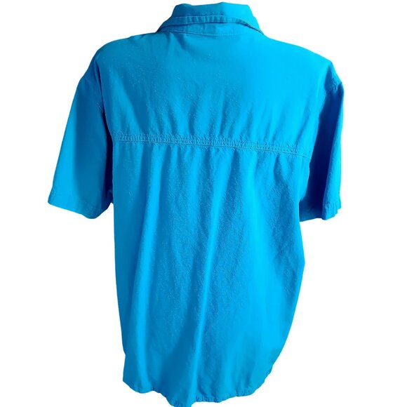 1X Women's Vintage Mom Top Erika Turquoise Button-Down Cotton 1990's - Picture 4 of 5